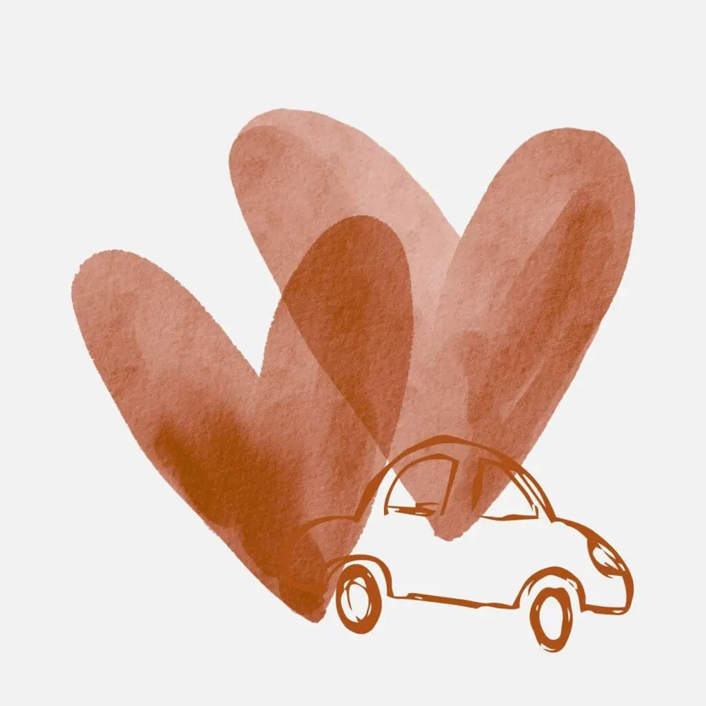 illustratie met hartjes en auto