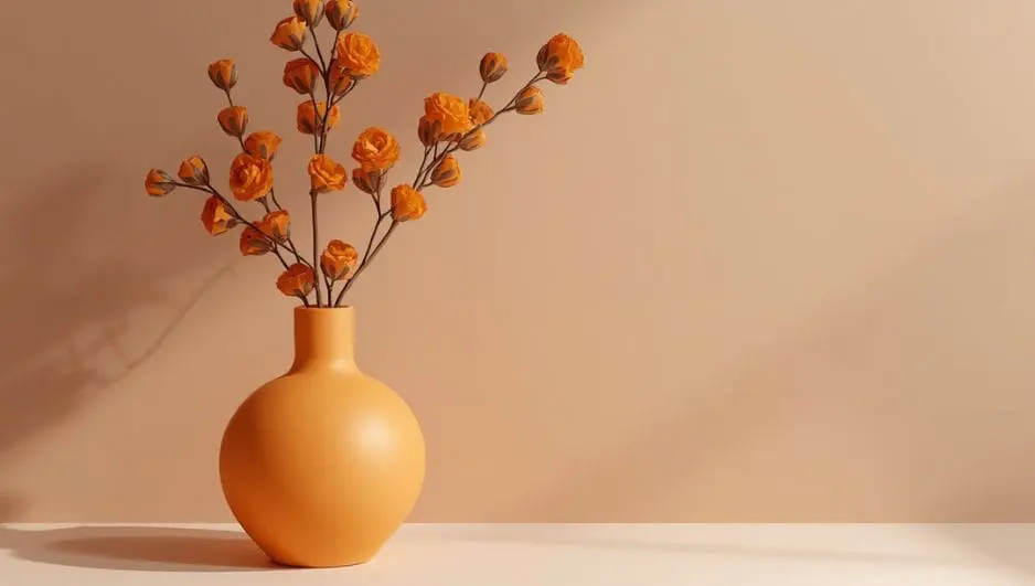 plaatje van een vaas met oranje bloemen tegen een neutrale achtergrond