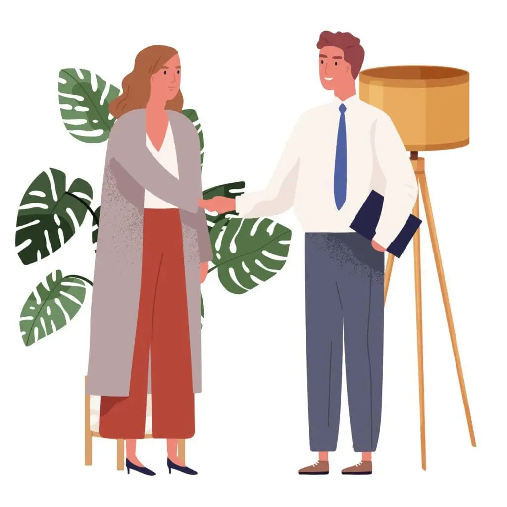 Illustratie van een man en vrouw die elkaar de hand schudden